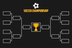 the soccer tournament bracket is shown on a black background with yellow and white squares around it