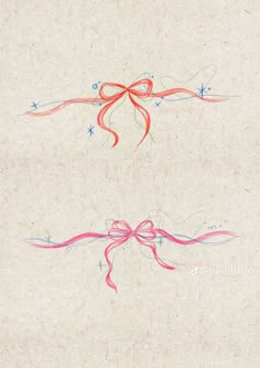 two red bows with blue stars on them are drawn in colored pencils and ink