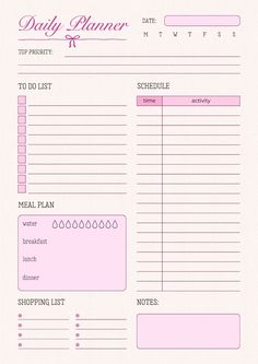 the daily planner is shown in pink