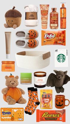 a bunch of items that are on top of a white surface with the words halloween written below them