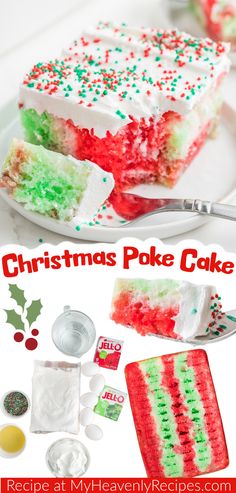 christmas poke cake Christmas Jello Poke Cake Recipe, Christmas Jello Cake Recipe, Xmas Poke Cake, Poke And Pour Jello Cake, Christmas Jello Poke Cake, Christmas Cake Bundt, Grinch Poke Cake, Christmas Jello Cake, Easy Christmas Baking Recipes For Kids