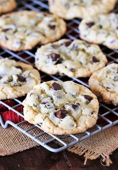 chocolate chip cookies cooling on a wire rack