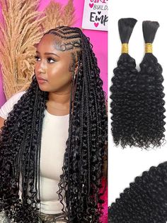 Boho Knotless Braids Human Hair Hairstyles, Wavy Human Hair Braids, Bohemian Human Hair Braids, Half Braid Half Crochet Hairstyles, Small Boho Braids Human Hair, Human Hair Boho Braids, Curly Human Braiding Hair, Human Hair Braiding Hair, Head Braids