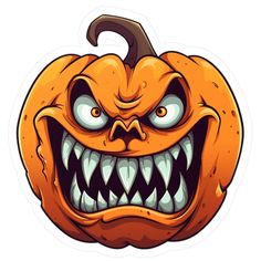 an orange pumpkin with teeth and fangs