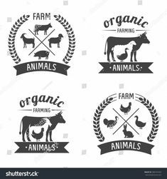 farm animals logos and emblems for organic farming, with an image of a cow