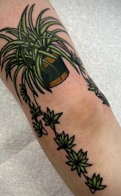 a close up of a person's arm with a plant on it