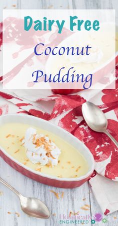 dairy free coconut pudding in a bowl with spoons