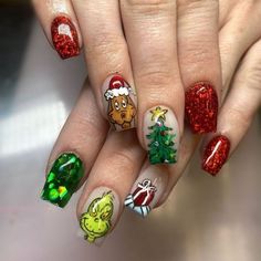 🎄 Get ready to celebrate the season with stunning Christmas Nail Designs that will make your holiday festivities even more fabulous! From classic red and green color schemes to trendy metallics and intricate snowflake patterns, these nail designs are perfect for holiday parties, family gatherings, and cozy nights in. Discover a variety of styles, including elegant glitter accents, cute reindeer motifs, and festive plaid patterns. Whether you prefer short or long nails, you’ll find inspiration f Grinch Nail Designs, Grinch Designs, Grinch Nails, Disney Christmas Nails, Party Pooper, Fruit Nail Designs, Festive Nail Designs