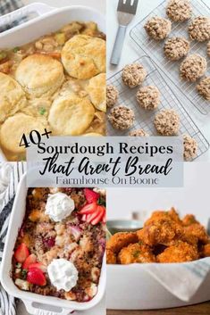 four different pictures with text overlay saying 40 sourdough recipes that aren't bread