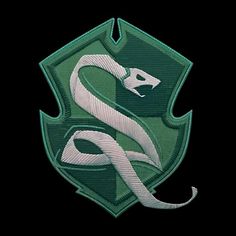 a green and white snake emblem on a black background