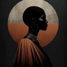 Delve into a realm of tranquility and mystery with this digital art piece, portraying a woman's profile set against a dark gray background. The warm, orange-brown halo encircling her head evokes an aura of serene divinity, further accentuated by her tribal-inspired attire. The woman's deep black silhouette adorned with a large earring and delicate necklaces encapsulates a blend of modern minimalist and tribal aesthetics. This digital download ensures a high-quality print with a resolution of 300 Afro Hair Art, Profile Set, Female Wall Art, Dark Gray Background, Dark Grey Background, Afrocentric Art, Afro Hair, Black Silhouette, Afro Art