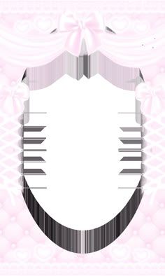 a pink and white background with a bow on the top in the center is an oval shape