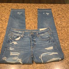 Nwt American Eagle Tomgirl Jeans 4 Distressed Lots Of Distressing Button Fly Tomgirl Jeans, American Eagle Jeans, Flared Jeans, American Eagle Outfitters Jeans, Fancy Dresses, Fashion Ideas, Flare Jeans, American Eagle Outfitters, American Eagle