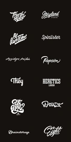 some type of logos that are white on black and have different font styles for each one