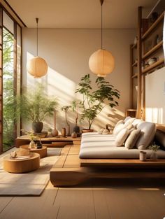 a living room filled with lots of furniture and plants