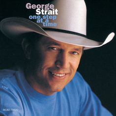 george straff one step at a time album cover with blue shirt and white cowboy hat