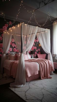 30+ Dark Cozy Bedrooms Draped Ceiling Bedroom, Fabric Draped Ceiling, Draped Ceiling, Bedroom Fairy Lights