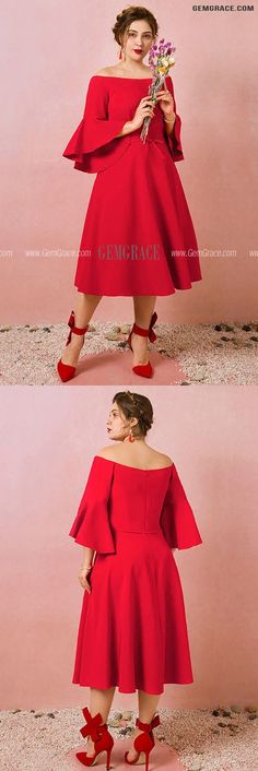 10% off now|Free shipping world-wide. Custom Red Bell Sleeves Mid Length Wedding Party Dress Plus Size High Quality at GemGrace. Click to learn our pro custom-made service for wedding dress, formal dress. View #SpecialOccasionDresses for more ideas. Red Bridesmaid Evening Dress, Red Knee-length Bridesmaid Dress, Elegant Red Bridesmaid Dress, Red Fitted Bridesmaid Dress For Banquet, Red Evening Dress For Wedding Holiday, Red Holiday Evening Dress For Wedding, Red Evening Dress For Wedding And Holiday, Red Holiday Wedding Dress, Party Dress Plus Size