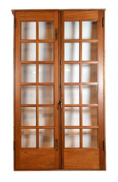 two wooden doors with glass panels on each side