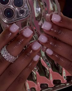 Overlay Nails, Milky Nails, Hard Nails, Colored Acrylic Nails, Girly Acrylic Nails, French Tip Acrylic Nails, Work Nails, French Acrylic Nails, Short Square Acrylic Nails