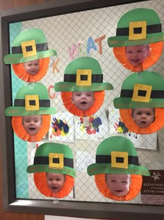 a group of children's hats with faces on them for st patrick's day