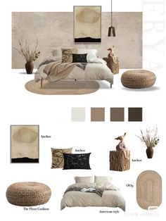 an image of a bedroom with neutrals and browns in the color scheme on the walls