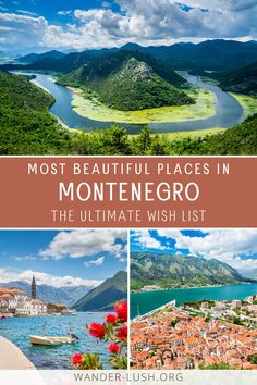 the most beautiful places in montenegro, italy with text overlaying it