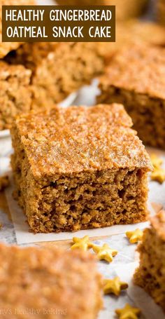 healthy gingerbread oatmeal snack cake with text overlay