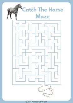 a maze with a horse on it and the word catch the horse maze in blue