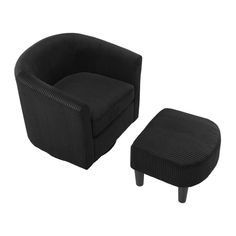 a black chair and ottoman sitting next to each other