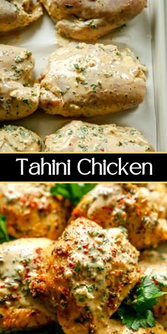 These chicken thighs with za'atar and tahini are a mouthwatering Mediterranean dish. Loaded with garlic, herbs, and spices, enjoy it as a wrap, on a hearty salad, or as the star of the meal. #tahinichicken #chicken #tahini #mediterranean Tahini Marinated Chicken, Zucchini Recipes Chicken, Salt & Lavender Recipes, Chicken Tahini Recipes, Greek Chicken Thigh Marinade, Mediterranean Main Dish Recipes, Chicken Fillet Recipes Healthy, Mediterranean Chicken Dishes, Cilantro Chicken Recipes