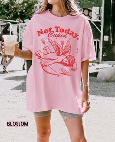 You will love this funny "Not Today, Cupid" anti Valentines Day shirt! It would also make a great gift for your favorite single friend! We also offer this shirt in Bella Canvas brand. Just send us a message for more information! COMFORT COLORS DETAILS: .: Soft-washed, garment-dyed fabric  .: Double-needle stitching throughout  .: 100% ring-spun cotton .: Medium fabric (6.1 oz/yd² (206.8 g/m .: Relaxed fit .: Sewn-in twill label CARE INSTRUCTIONS: .: Machine wash cold; do not bleach. Dry on low heat or lay flat to dry; do not dry clean. SIZING .: This is unisex style shirt. Please take a close look at the size chart located in the listing photos before ordering. Measuring a favorite flat-laying shirt from armpit to armpit and then comparing to the chart is recommended.  PRINTING PROCESS: .: Womens Valentine Shirts, Friend Valentine Gifts, Valentine Shirts, Anti Valentines, Gifts For Friend, Single Shirt, Anti Valentines Day, Valentines Day Shirt, Valentines Ideas