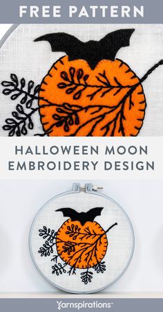 the halloween moon embroidery pattern is on display in front of a white background with text that reads