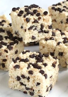 chocolate chip rice krispy treats stacked on top of each other