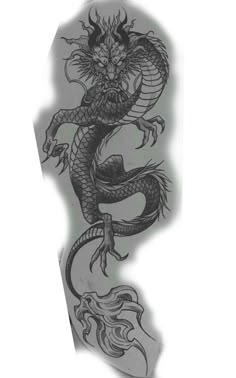 a black and white drawing of a dragon