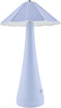 a light blue table lamp on a white background