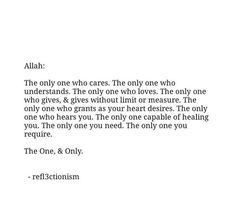 an image with the words alah on it in black and white text, which reads'the only ones who cares the only one who loves the only one who