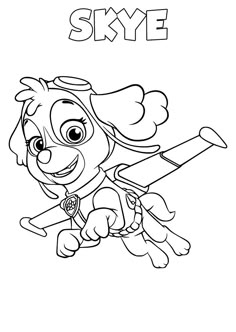 skye from paw patrol coloring page for kids to print out and color with the name skye