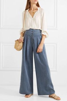 Pants Summer Outfit, Palazzo Pants Summer, Outfit Pantalon, Wide Leg Trousers Outfit, Palazzo Pants Outfit, Spring Business Casual, Wideleg Pants, Pants Summer, Kurta Designs