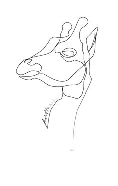 a single line drawing of a giraffe's head