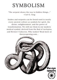 an advertisement for serpent symbolism, with the caption's description in black and white