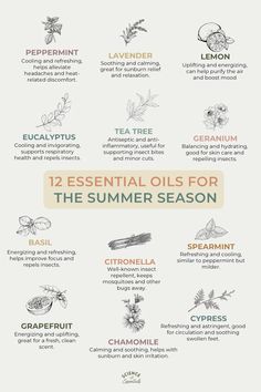 12 essential oils for the summer season, science of essentials, DIY aromatherapy summer recipes Zodiac Essential Oils, Summer Essential Oils, Essential Oil Education, Aromatherapy Recipes, Essential Oil Diffuser Blends Recipes, Diy Aromatherapy, Essential Oil Mixes, Diffuser Recipes