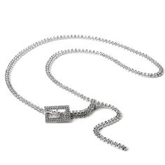 Silver Crystal Rhinestone Double Line Belt with Small Rectangle Buckle Elegant Adjustable Rectangular Belt, Elegant Adjustable Belt, Elegant Silver Crystal Chain Belt, Elegant Silver Chain Belt With Rhinestones, Silver Crystal, Crystal Rhinestone, Buckle, Crystals, Silver