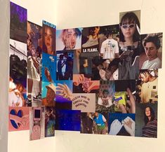 a collage of photos is shown in the shape of a wall hanging on a wall