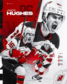 an advertisement for the detroit red wings featuring two hockey players, one with his mouth open