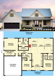 two story house plans with an open floor plan for the front and back of the house