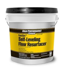 a bucket of self leveling floor resurfacer