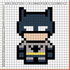 an image of a batman pixel art pattern on a sheet of graph paper with the words,