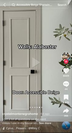 an open door with the words walls albaster on it and flowers in front