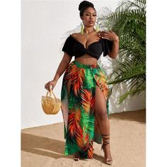 -Item Id 27560413 -Color: Black -Style: Boho -Pattern Type: Tropical -Details: Split Thigh -Length: Maxi -Waist Line: High Waist -Type: Slit -Temperature: Spring/Fall (18-25/63-77) -Fit Type: Regular Fit -Fabric: Non-Stretch -Material: Woven Fabric -Composition: 95% Polyester, 5% Elastane -Care Instructions: Machine Wash, Do Not Dry Clean,Wash With The Soft Detergent -Sheer: No **Open To Offers!!!** **Bundle To Save More** **30% Off Bundles Of 2 Or More Items!!** ***Orders Go Out Within 5-10 Business Days!! Thank You For Your Patience!! Multiple Sizes And Colors Available In Most Styles Don't See Your Size Or Color Listed, Just Ask. Luau Party Outfit, Vacay Fits, Tropical Outfits, Cancun Outfits, Luau Outfits, Jamaica Outfits, Skirts Plus Size, Miami Outfits, Party Outfits For Women